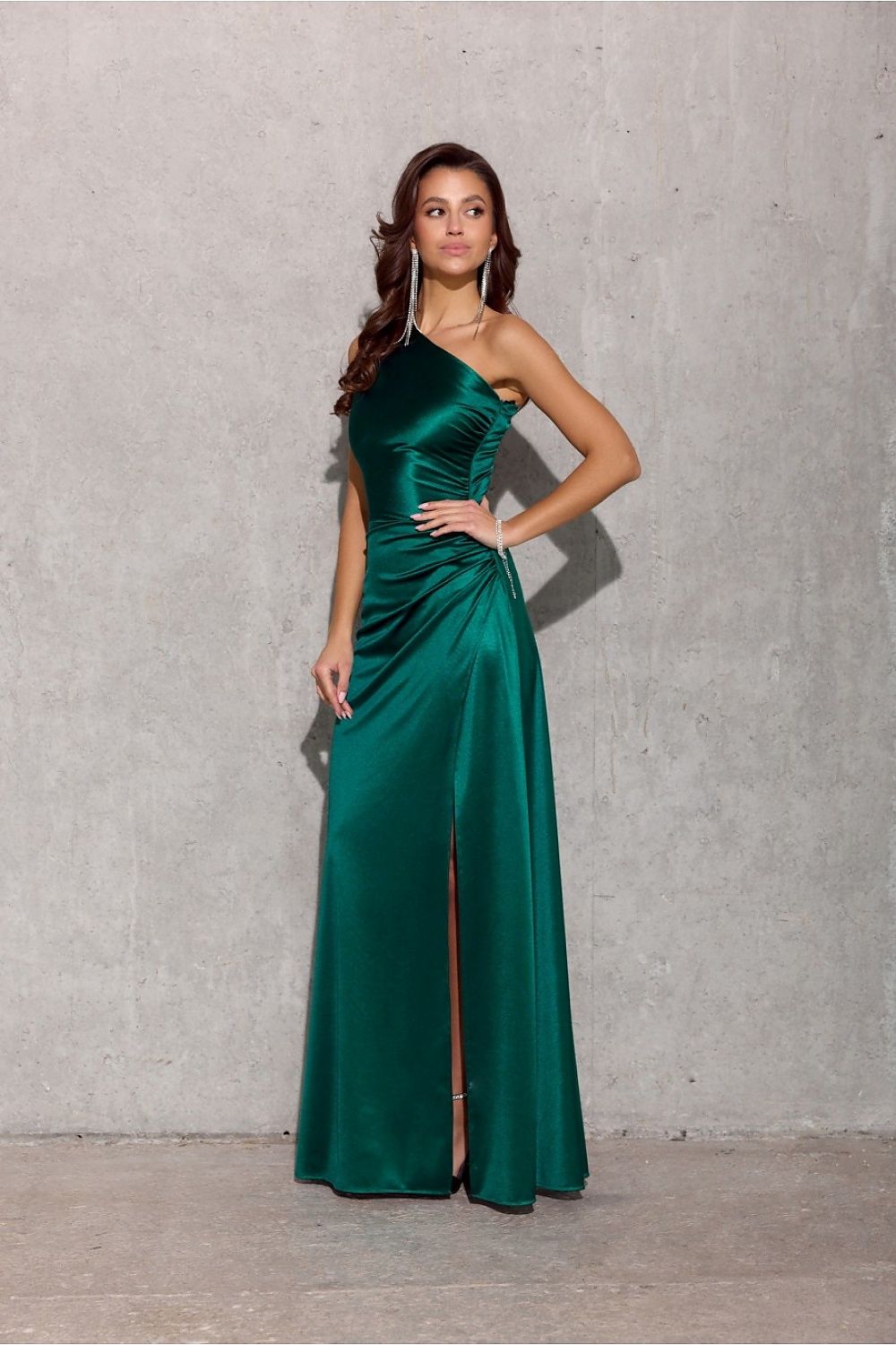 Flowing satin fabric of the Inez dress by Roco Fashion showcasing a sophisticated one shoulder design.