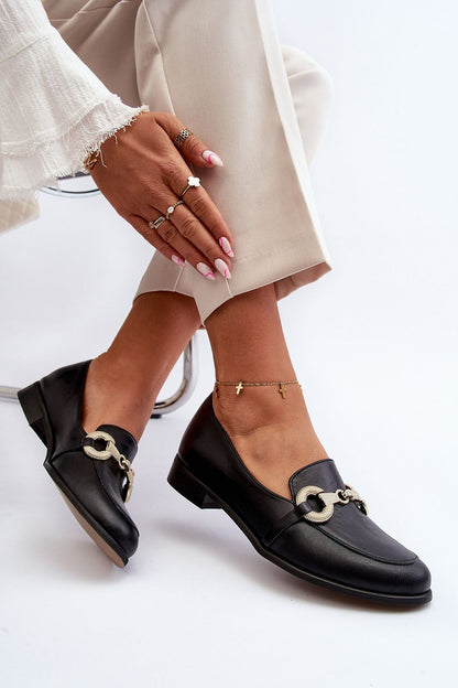 Luxurious elegant women's natural leather moccasin flats by Step in Style, featuring a stylish gold ornamentation, perfect for versatile spring and autumn fashion.