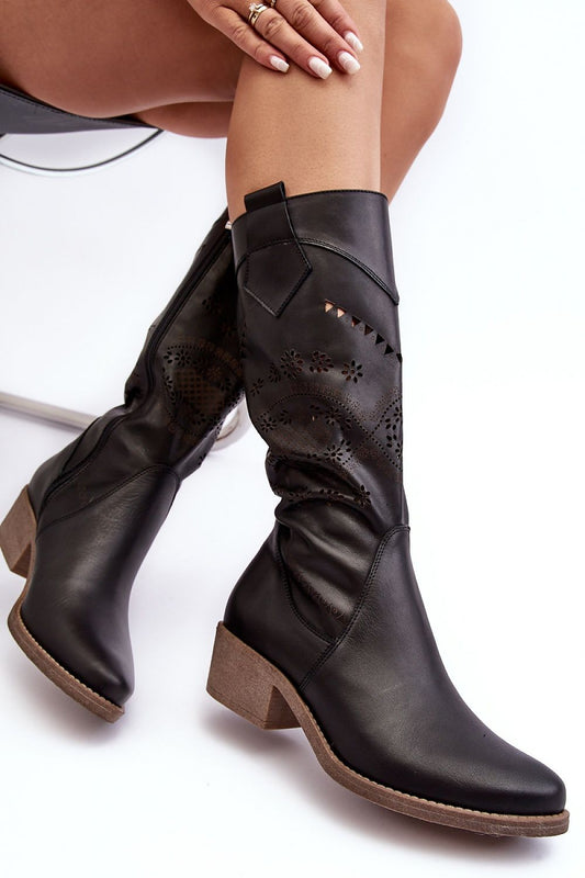 Luxurious women's leather boots with openwork detailing from Step in style, showcasing a 4.5 cm heel height and crafted from high-quality natural leather.