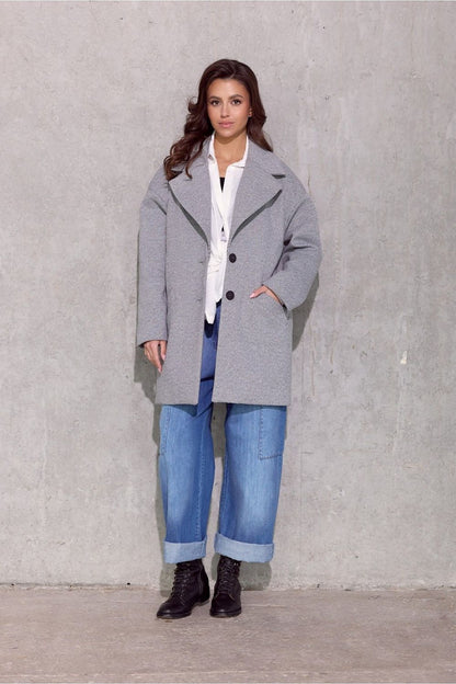 Roco Fashion Betty Oversized Short Coat with Decorative Lapels and Quilted Lining, showcasing a chic and elegant design for modern styling.