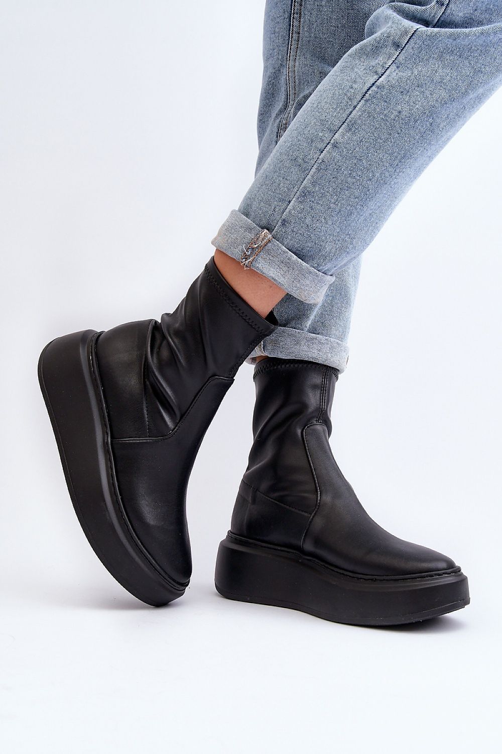 Elegant slip-on buskin boots for women made from luxurious natural leather, featuring a massive 4 cm platform by Step in Style.
