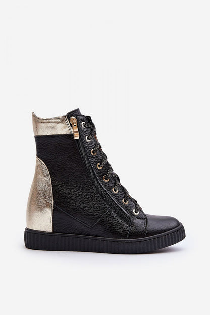 Sophisticated wedge heel sneakers for women, made of natural leather, offering an ankle-length silhouette and stylish zipper and lacing, designed by Step in Style.