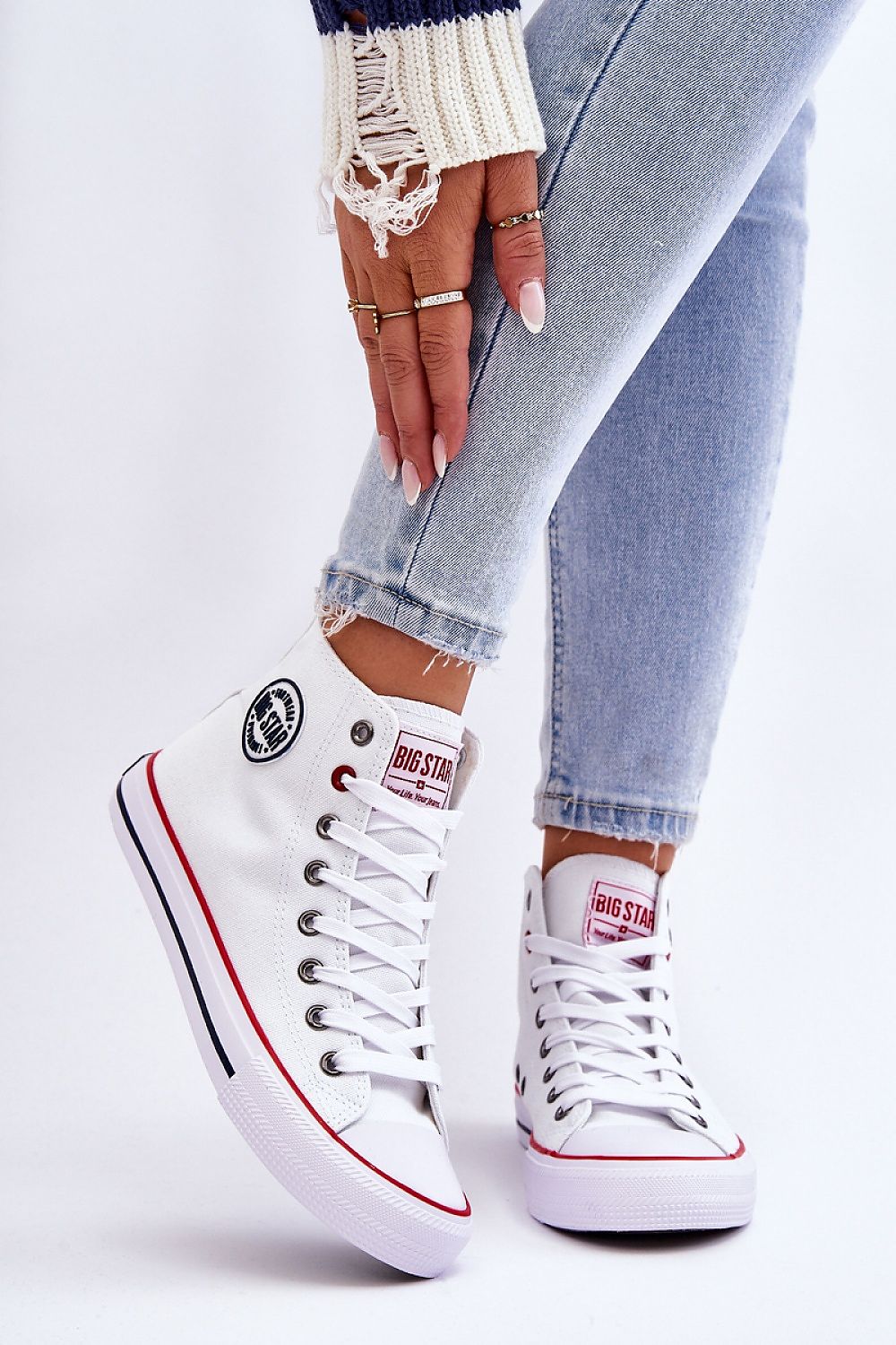 Luxurious BIG STAR Women's High-Top Sneakers featuring a decorative logo, crafted with a soft insole and non-slip sole for ultimate comfort and style.