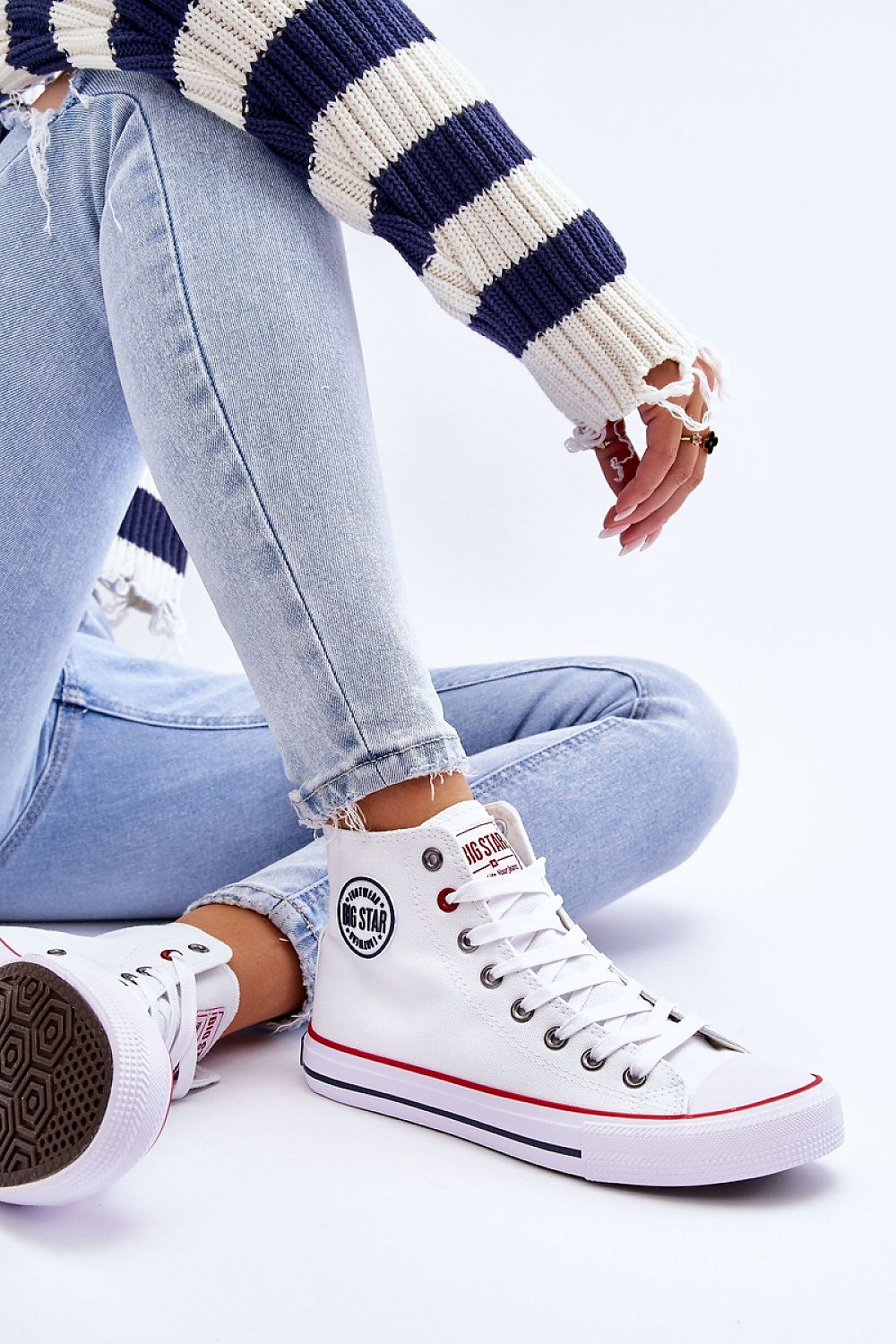 Stylish BIG STAR High-Top Women's Sneakers with a decorative logo, designed for comfort with a soft footbed and reliable non-slip sole, ideal for luxury casual wear.