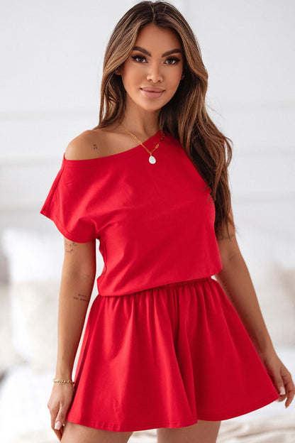 Luxurious IVON cotton pajama set featuring flared shorts and a stylish T-shirt, showcasing exceptional comfort and elegance.