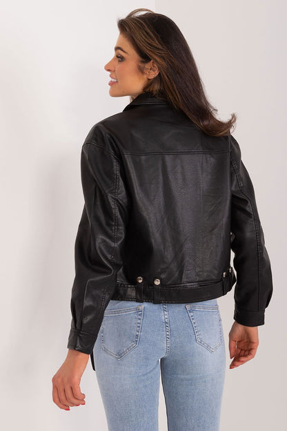 Fashionable MBM ecological leather short Ramon jacket, featuring long sleeves and a stylish collar, ideal for an elegant spring-summer wardrobe.