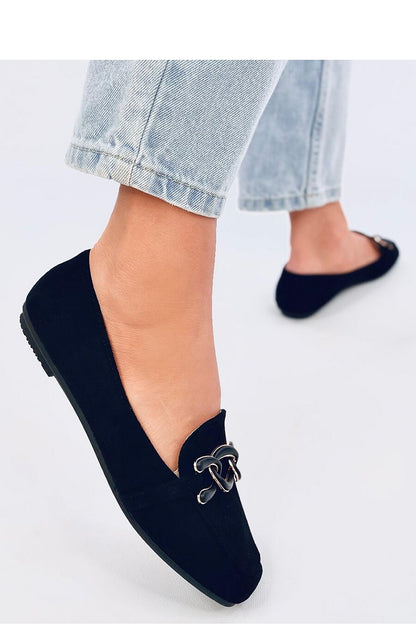 Elegant ecological suede footwear by Inello, highlighting luxury women's moccasins with square toes and decorative detailing.