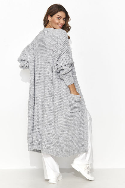 Lightweight knee-length cardigan from Numinou, designed for women, showcasing its stylish open front and versatility for various occasions.