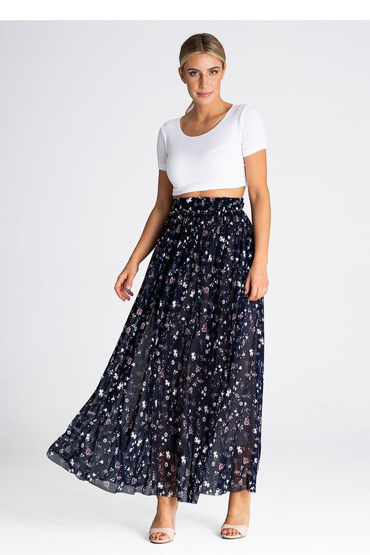 Elegantly designed long mesh skirt by Figl featuring a crinkled waist, perfect for versatile occasions with a luxurious style.