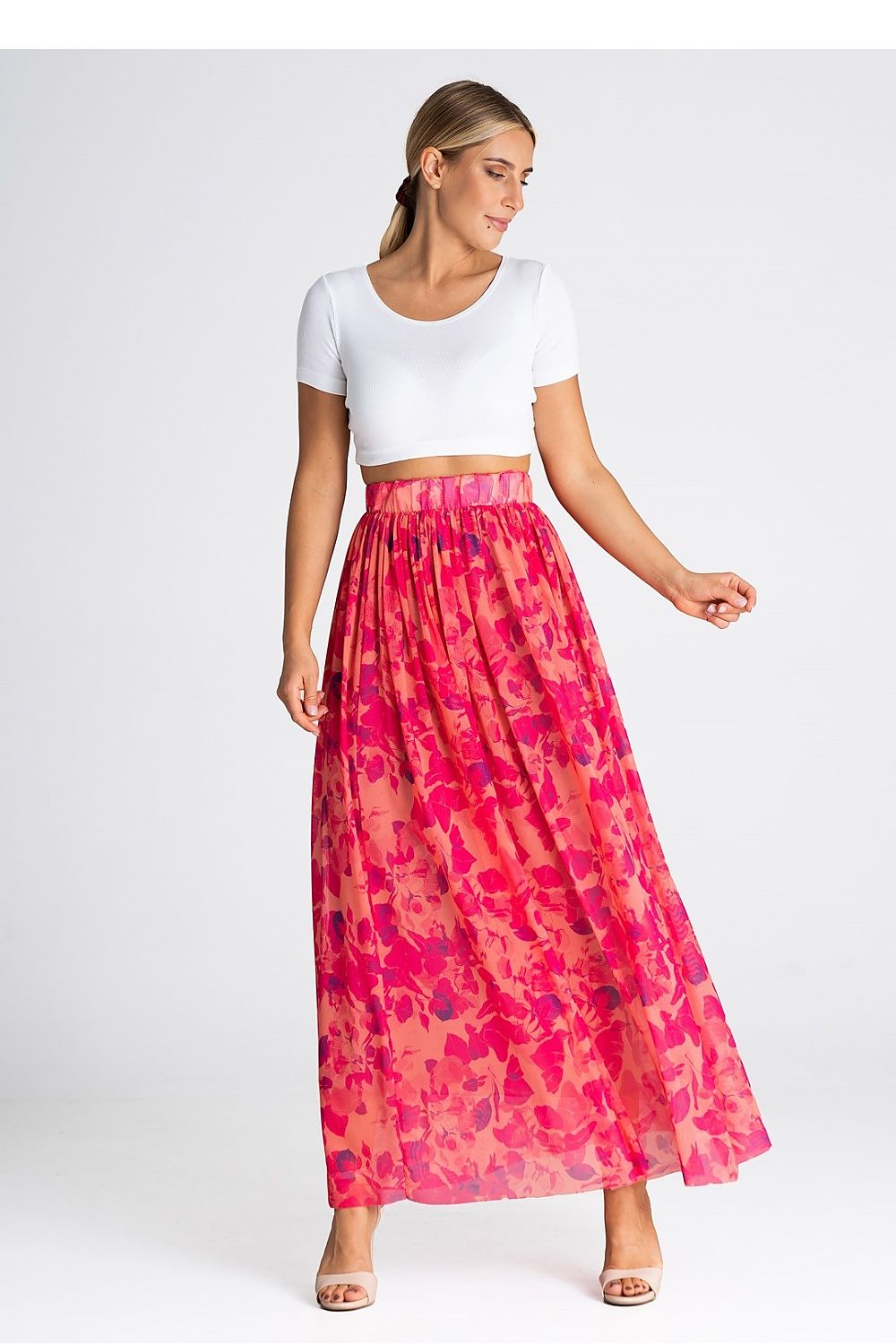 Luxury long mesh skirt by Figl featuring a chic crinkled waist design.