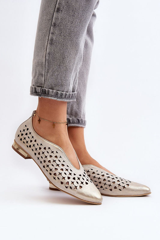 Elegant women's natural leather ballerina flats with openwork upper by Step in Style, perfect for sophisticated spring-summer fashion.