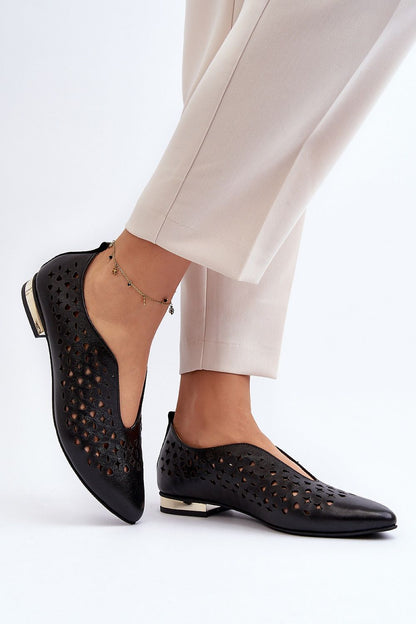 Sophisticated and stylish women's natural leather ballerina flats with a delicate openwork design, presented by Step in Style.