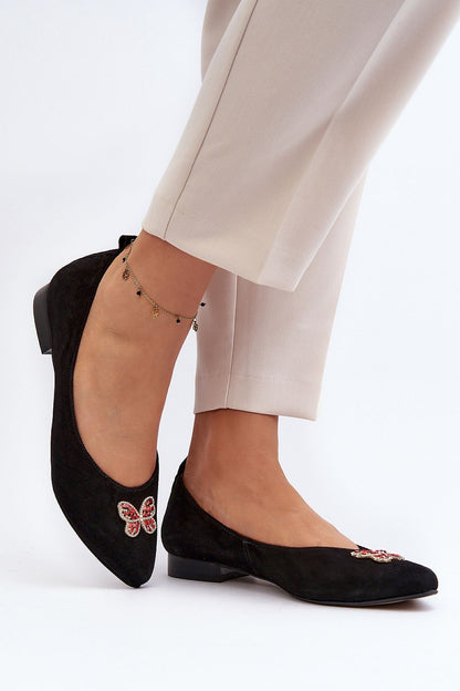 Elegant suede ballet flats by Step in Style featuring butterfly ornament for a sophisticated look.