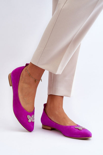 Step in Style's premium suede ballet flats showcasing a stiffened heel counter for added support.