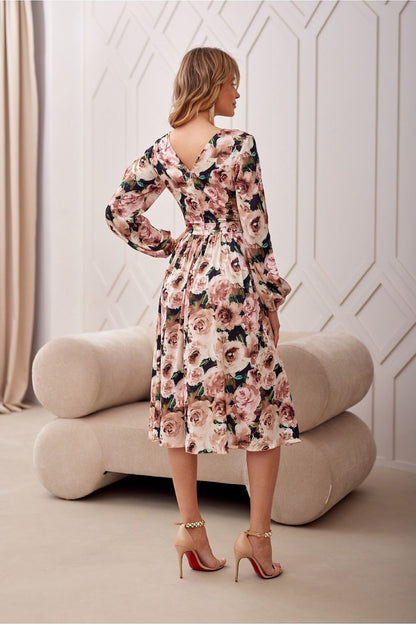 Back view of Roco Fashion cocktail dress displaying the covered zipper and fitted design, ideal for weddings and special events.