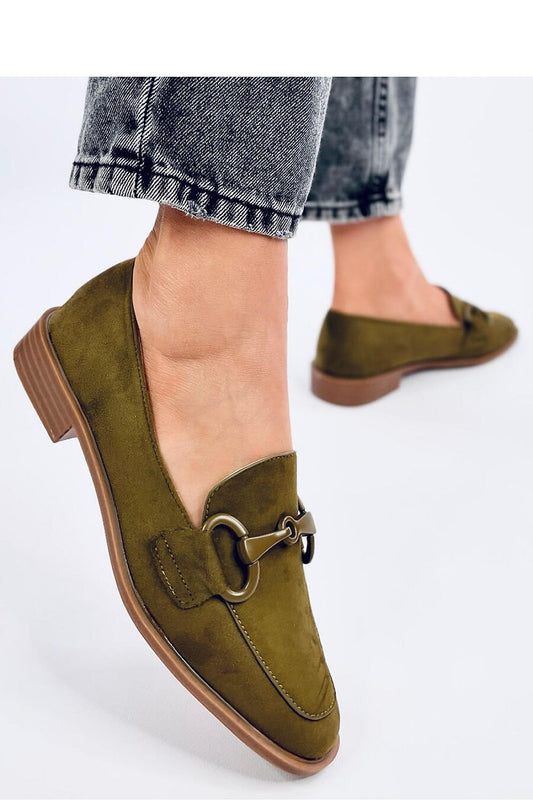 Chic women's moccasins in ecological suede showcased on a foot, styled with casual denim, exuding comfort and luxury by Inello.
