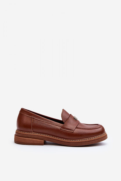 Classic side view of elegant brown women's moccasins, boasting a comfortable fit and luxurious leather finish, by Step in Style.