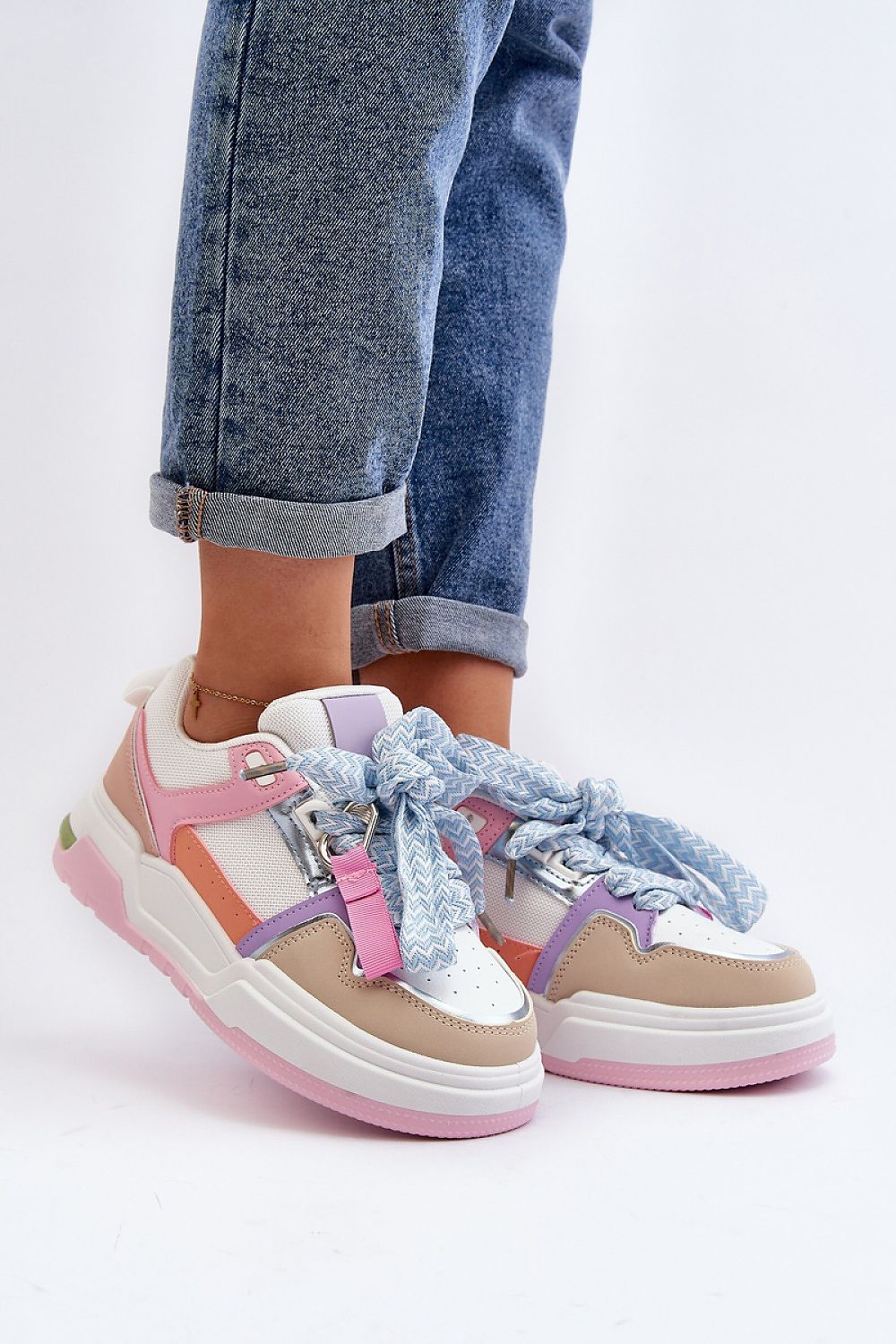 Elegant women's eco leather platform sneakers in fashionable pastel colours, featuring thick soles and classic lacing, showcased by Step in Style.