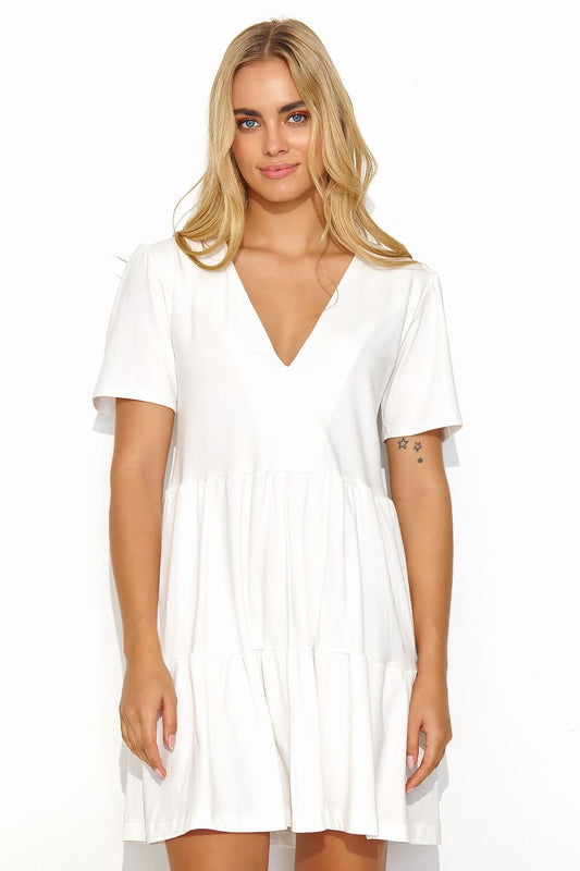 Elegant summer daydress by Makadamia featuring a v-neck design and short sleeves, perfect for warm weather.