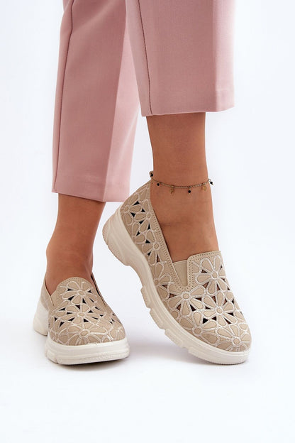 Fashionable view of luxury eco leather women's half shoes with intricate floral openwork, perfect for casual or dressy occasions. By Step in Style.