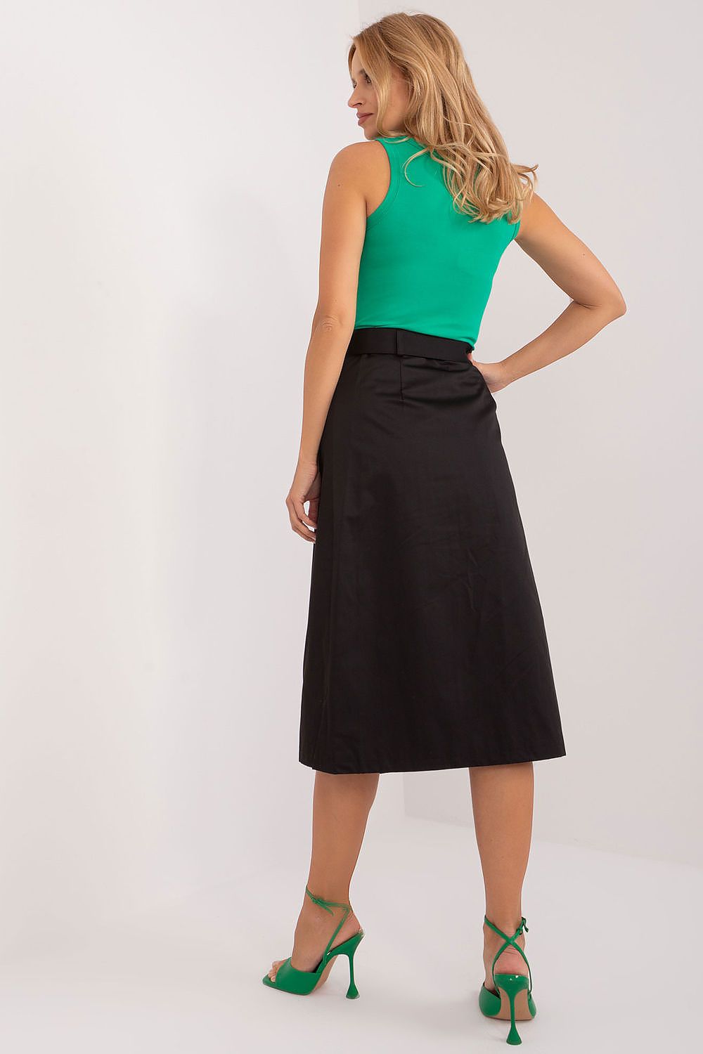 Luxurious cotton midi skirt with a feminine buckled belt and patch pocket by Factory Price, perfect for casual yet chic occasions.