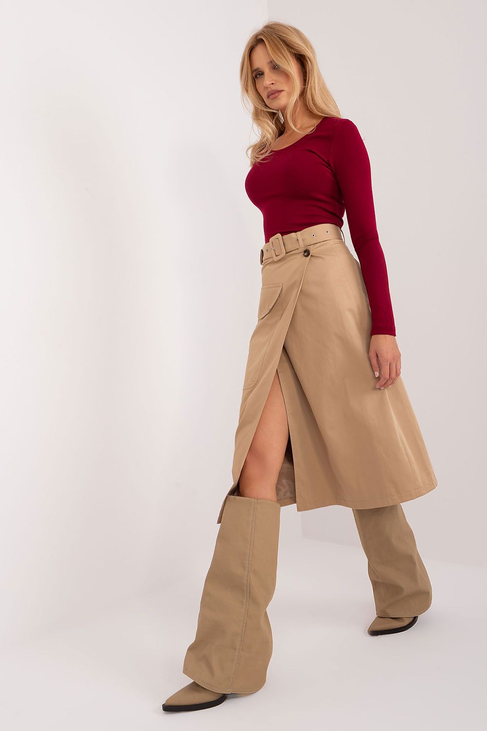 Stylish cotton skirt with practical patch pocket and button closure by Factory Price, an exquisite addition to any fashionable wardrobe.