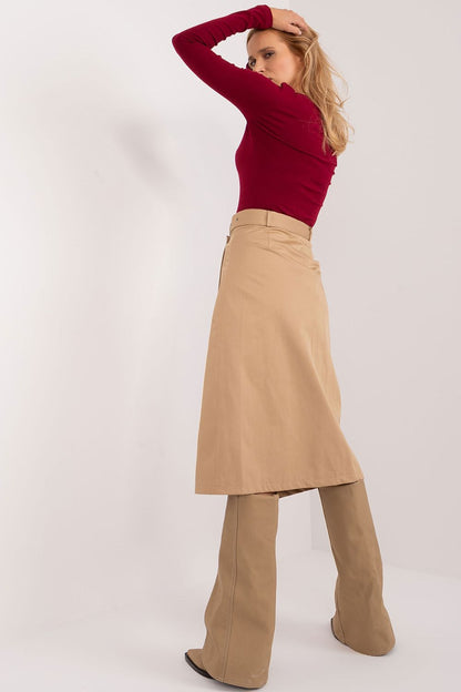 Elegant midi cotton skirt with envelope front by Factory Price, featuring comfortable fit and stylish patch pocket, perfect for versatile occasions.