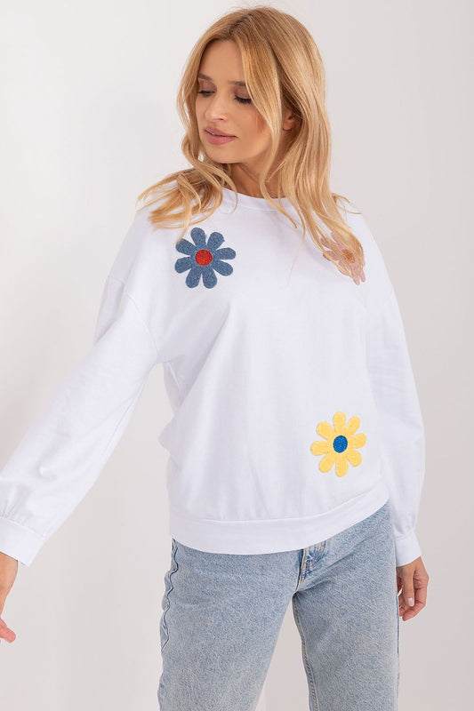 Italy Moda beautiful floral print casual sweatshirt in soft cotton, perfect for effortless style and comfort, captured in a stylish indoor setting.