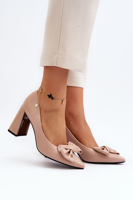 Elegant Block Heel Pumps with Bow by Step in Style, featuring a natural leather insole for comfort and sophisticated design.