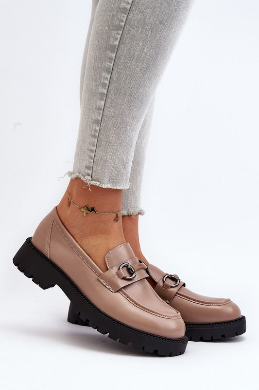 Elegant women's eco leather moccasins with natural leather insole and flat heel by Step in Style, styled with light grey jeans and showcasing a chic buckle detail.