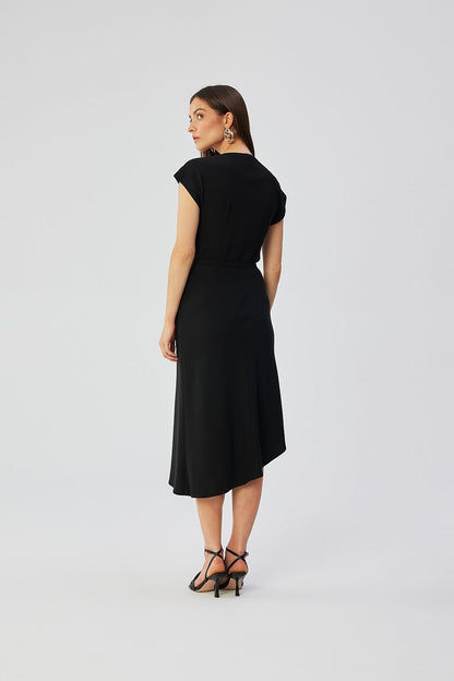 Stylove Midi Cocktail Dress with an emphasis on the elegant belt detail, perfect for various occasions, made in Poland with a focus on quality and style.