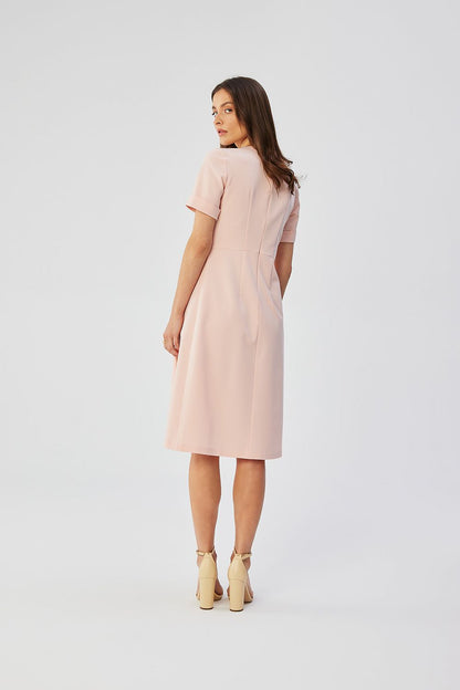 Stylove A-Line Cocktail Dress with short rolled sleeves, below-the-knee length, and feminine silhouette, perfect for formal occasions and everyday elegance.
