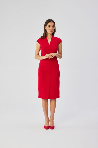 Full view of the knee-length Stylove Polish Elegance Daydress, showcasing its mini sleeves and flattering waist cut.