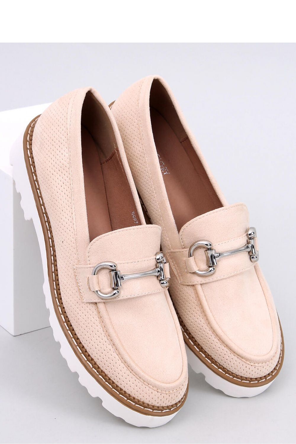 Elegant women's moccasins by Inello, featuring a high sole made of eco leather and suede, designed for luxurious comfort and style.