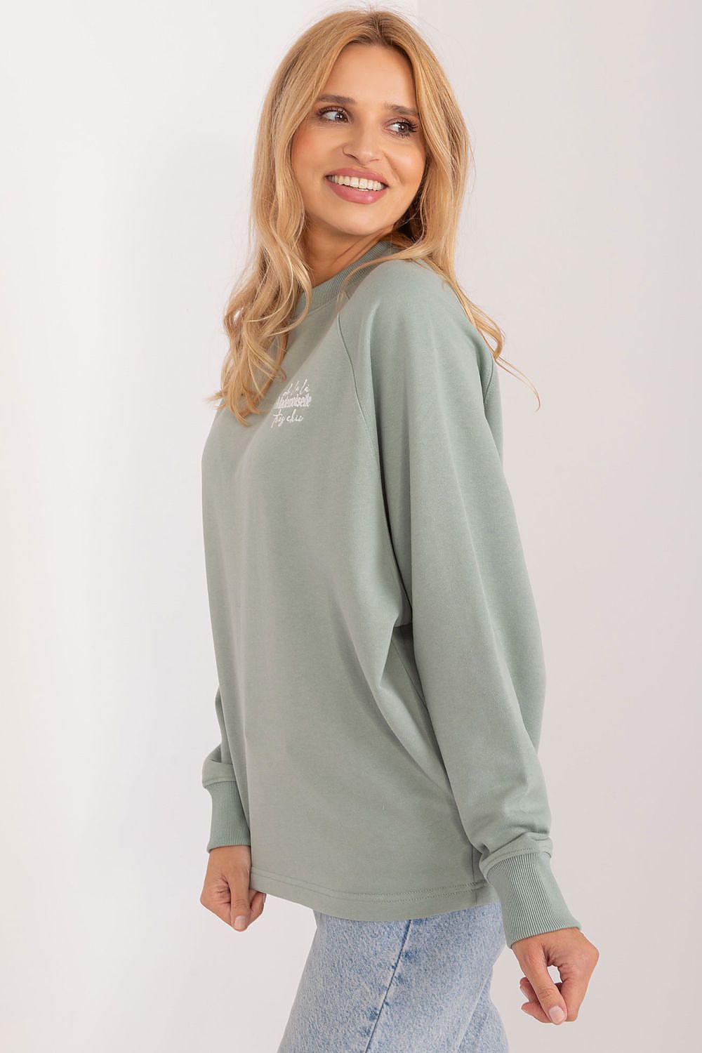 Eco-friendly Women's cotton sweatshirt by Sublevel, featuring a stylish embroidered design for casual luxury.