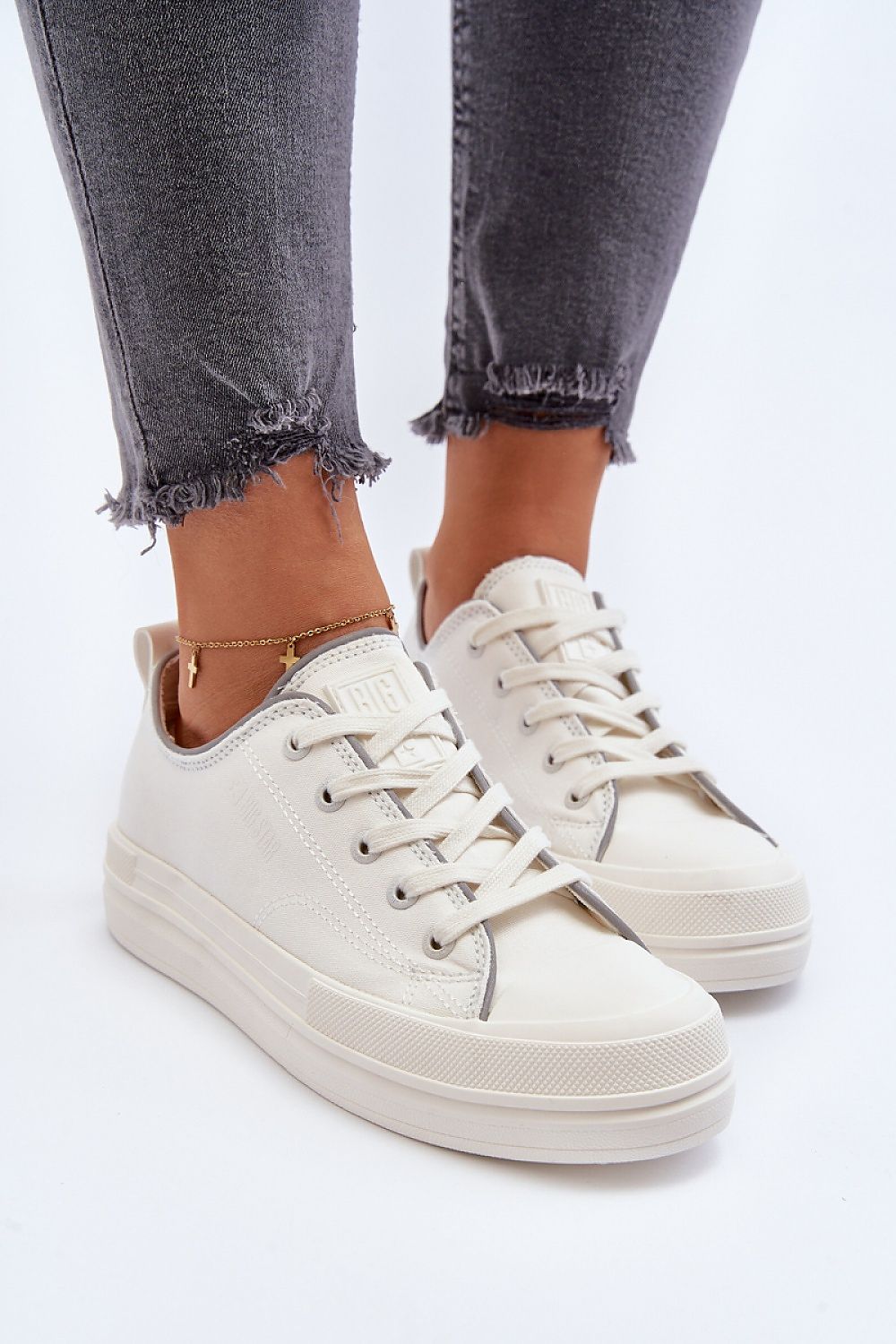 Close-up of BIG STAR Women's Platform Sneakers by Step in Style, featuring luxurious textile fabric and comfortable lacing, exemplifying contemporary fashion for the warmer seasons.