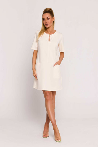 Moe A-Line Knit Dress with Pockets, showcasing elegant summer fashion in premium cotton blend, designed for comfort and style.