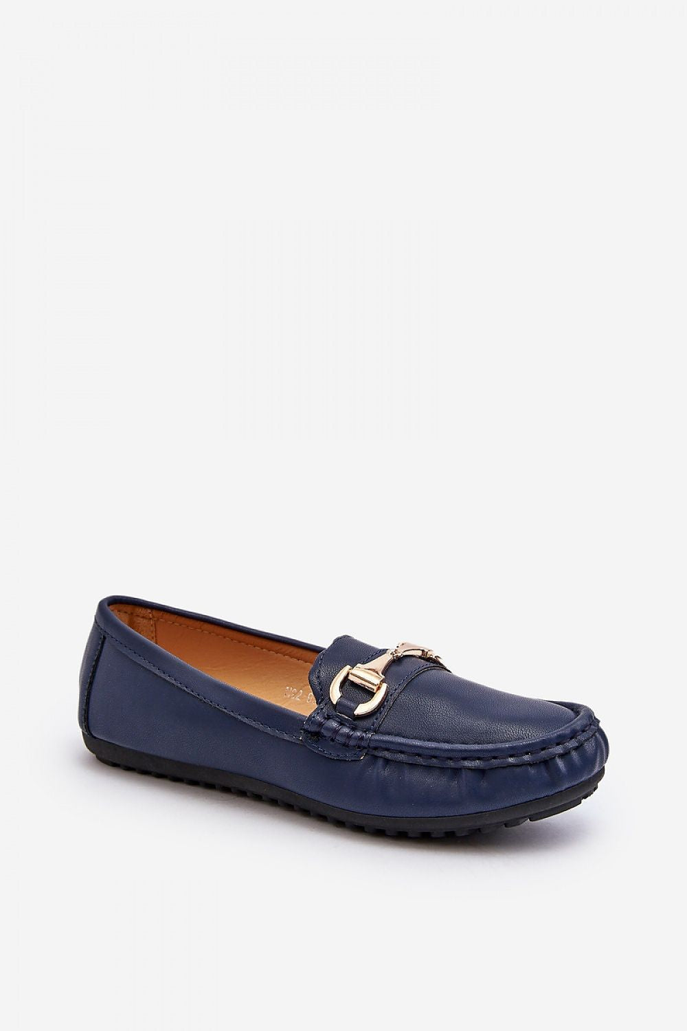 Stylish eco leather moccasin shoes featuring a gold embellished strap, presented in a refined angle, perfect for chic summer outfits by Step in Style.