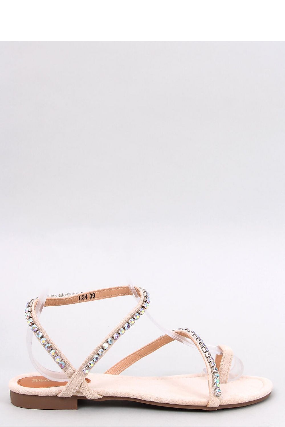 Elegant women's suede sandals by Inello featuring glittering stone straps, perfect for stylish summer walks.