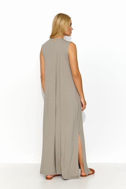 Luxurious Makadamia Maxi Dress featuring a Sweetheart Neckline and designer slits, ideal for casual and semi-formal events