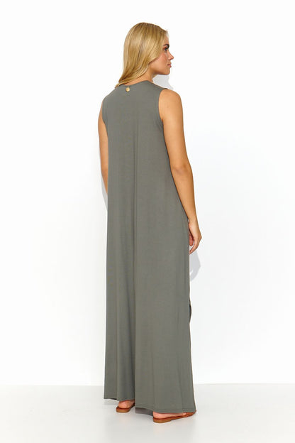 Makadamia summer maxi dress with thick shoulder straps and intricate stitching, embodying casual elegance for any occasion.