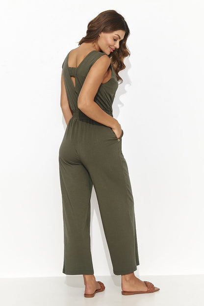Stylish flared leg design of the Numinou Women's Cotton Spandex Knit Jumpsuit, showcasing comfort and contemporary elegance ideal for casual outings.