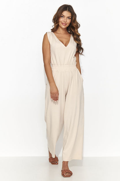 Fashion-forward Numinou Women's Cotton Spandex Knit Jumpsuit in a flattering silhouette, accentuated by a drawstring waist and wide shoulder straps.