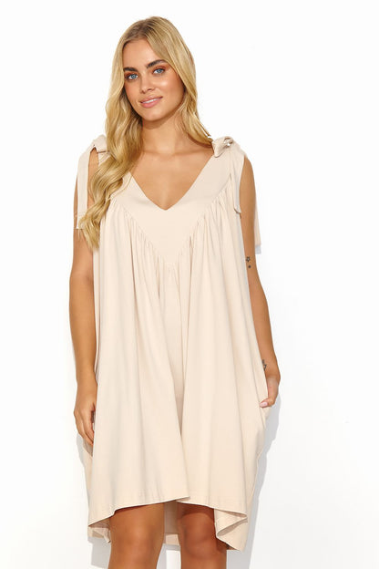 Elegant lightweight summer maxi dress by Makadamia featuring tied straps and a deep V-neck, perfect for warm days and stylish outings.