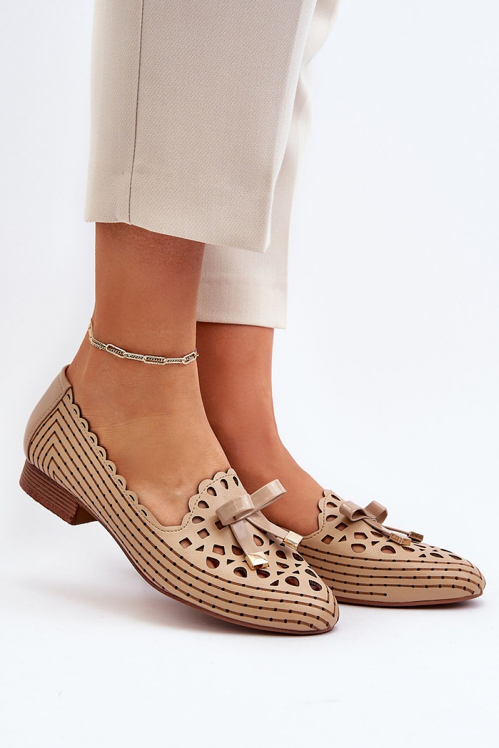 Jezzi Eco Leather Ballerina Flats with Bow - Luxurious almond toe design, crafted by Step in Style, perfect for elegant occasions.