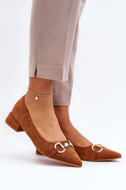 Luxury eco-suede ballerina flats with pointed toe and embellished details, showcased alongside stylish beige trousers by Step in style.