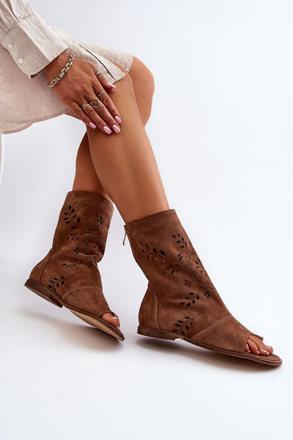 Elegant flat-heeled suede sandals with a zippered openwork upper, designed by Step in Style, perfect for any occasion.