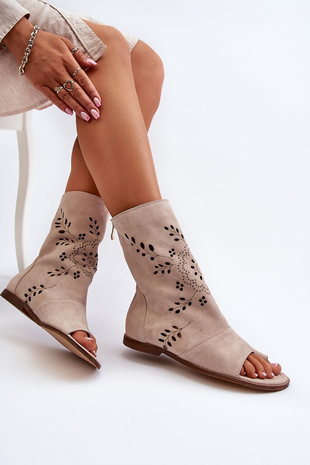 Chic openwork upper flat-heeled sandals made from natural suede leather by Step in Style, ideal for both casual and formal wear.