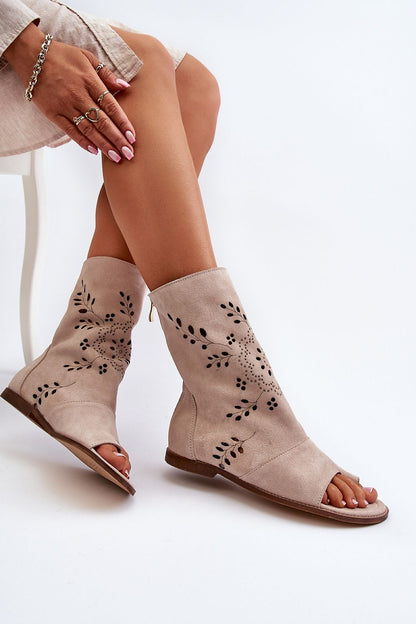 Chic openwork upper flat-heeled sandals made from natural suede leather by Step in Style, ideal for both casual and formal wear.