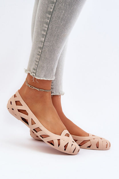 Luxury women's rubber ballerina flats by Step in style featuring decorative intertwined stripes and a flat heel, perfect for summer elegance.